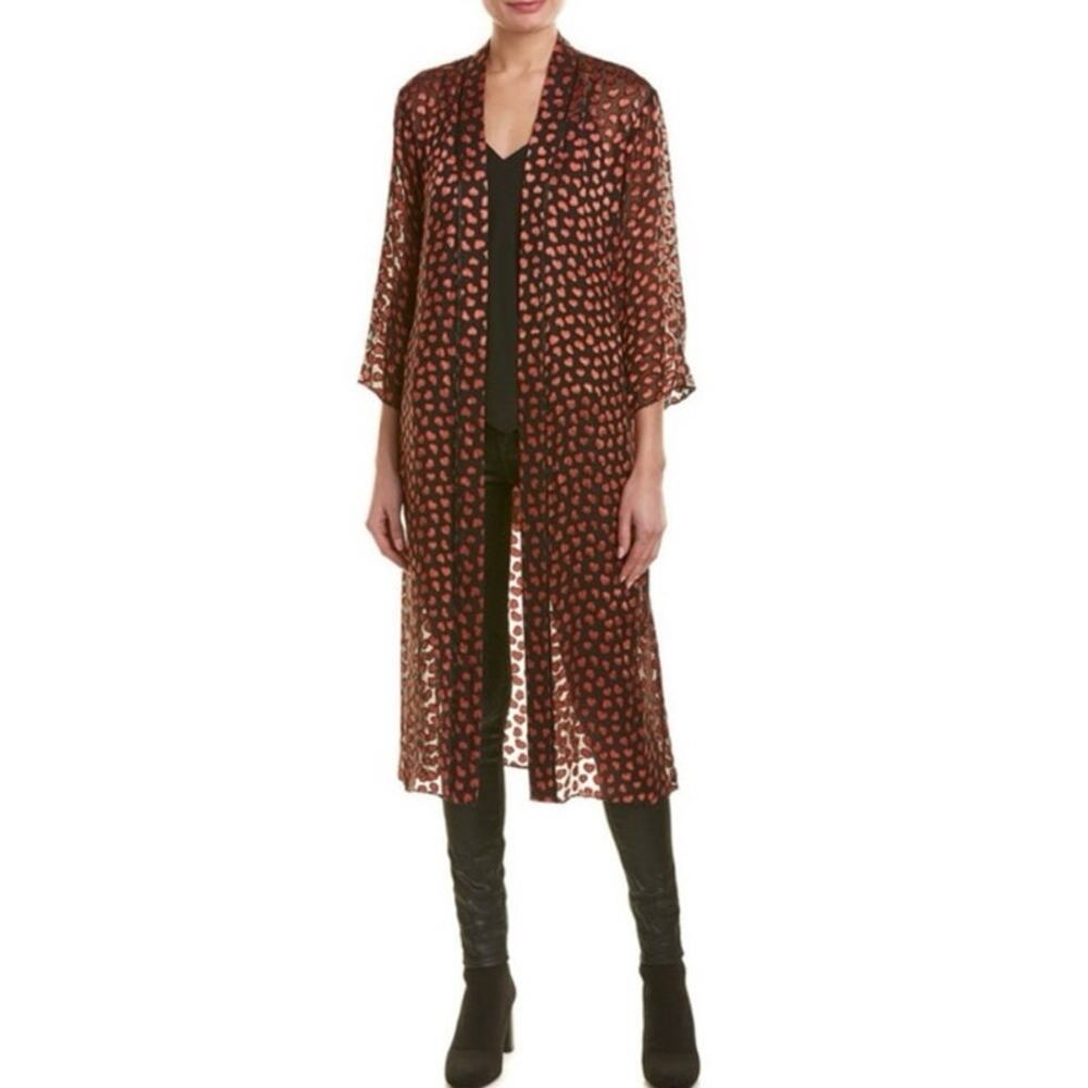 Alice + Olivia silk hearts robe duster coverup sash tie M/L medium large sheer